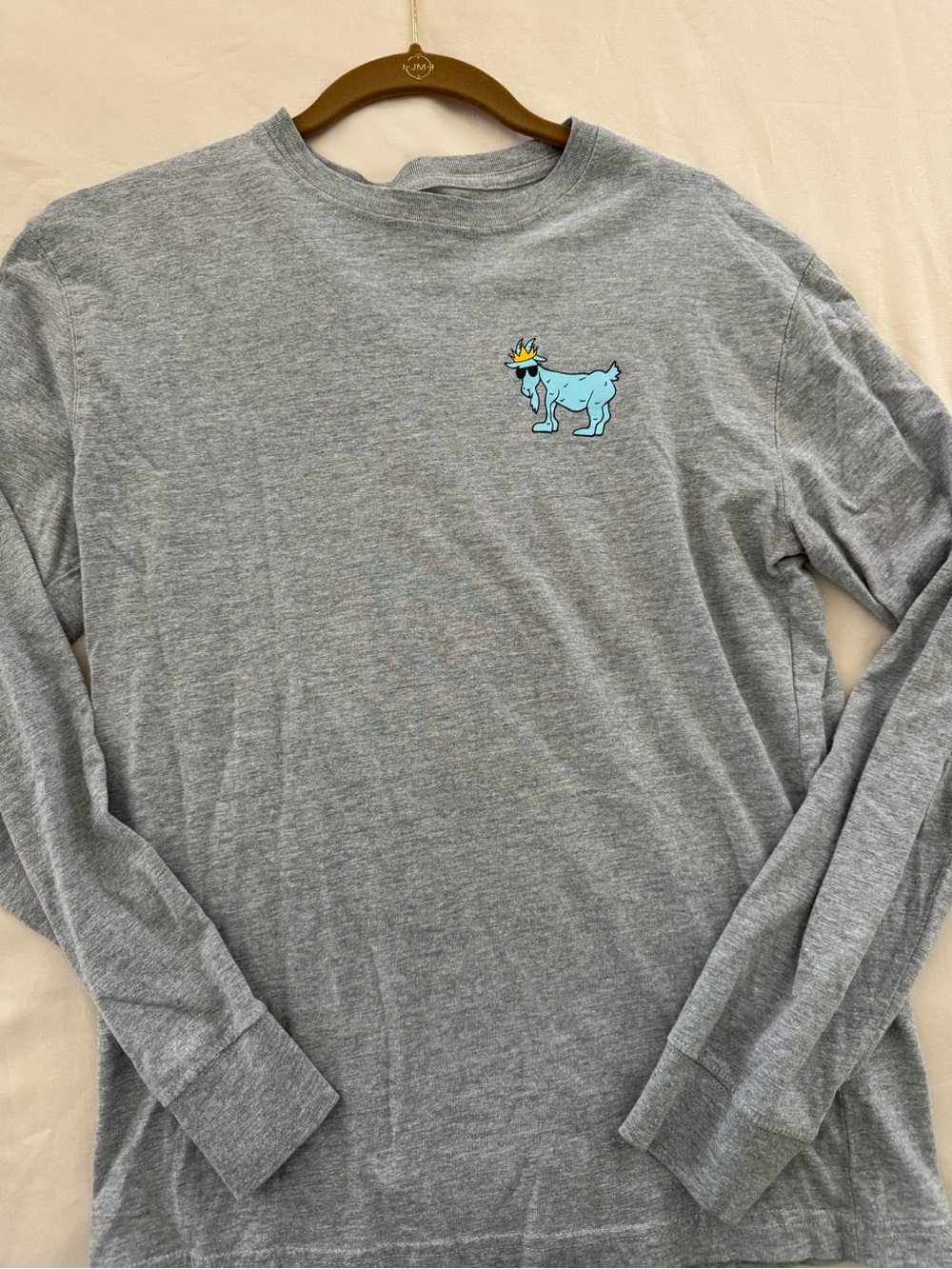 Men's Long Sleeve Graphic Tee - Light Gray with Blue Goat Graphic